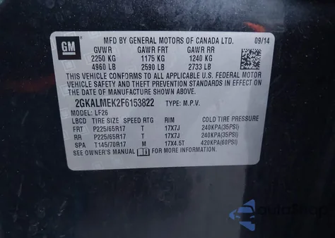 2015 GMC Terrain Sle-1 from USA, damaged, VIN 2GKALMEK2F6153822